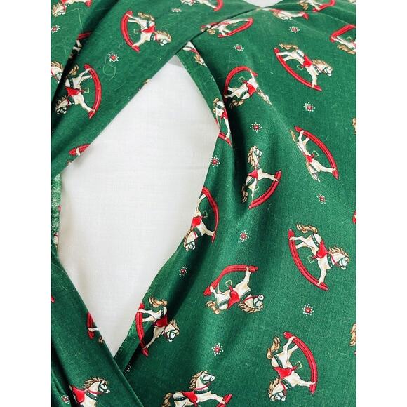 Vintge Christmas Quilted Decor Pillow Red Green Yellow 14x14 Rocking Horse Star - Picture 9 of 11